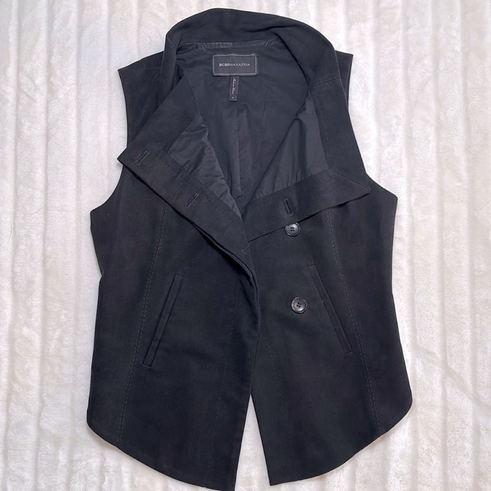 BCBG Max Azria faux suede button front draped vest, black small | y2k academia